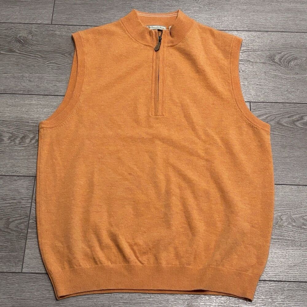 Donald Ross Sweater Vest Men's‎ Large Orange Lambswool 1/4 Zip Pull Over Golf